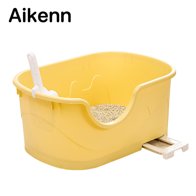 Aikenn กระบะทรายแบบจัมโบ้ ใหญ่กระบะทรายแมว กล่องทรายกึ่งเปิด ห้องน้ำแมวขนาดใหญ่ ขอบสูงกันกระเด็น