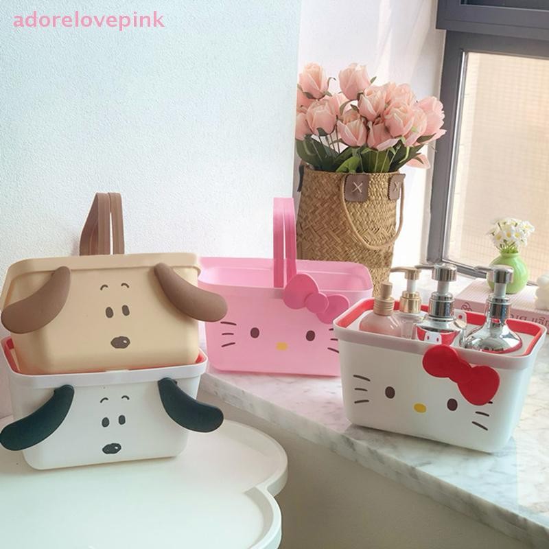 Adorelovepink Kawaii Hello Kitty Shower Caddy ตะกร้า Sanrio KT Cat Storage Tote พร้อมที่จับถุงแป้งกล่องสําหรับห้องน้ําห้องครัวห้อง th