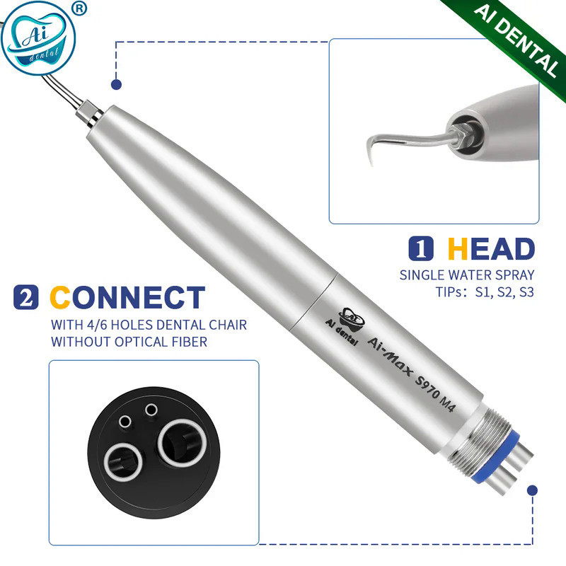 AI-S970-M4 Best Selling 4/6 Holes Ultrasonic Piezo Single Water Spray Air Scaler Handpiece Drill Den
