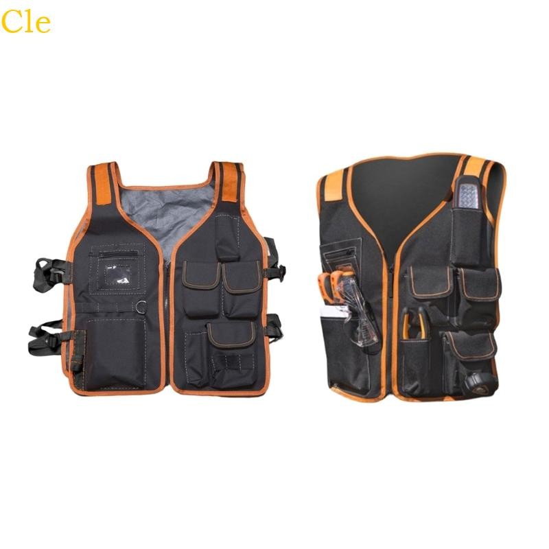 Cle เสื้อกั๊กทํางานเครื่องมือเสื้อกั๊กกระเป๋าซิป Multi-Pocket Safety Maintenance Kit กระเป๋าคาดเอวปรับได้สําหรับช่างไฟฟ้าช่างไม้