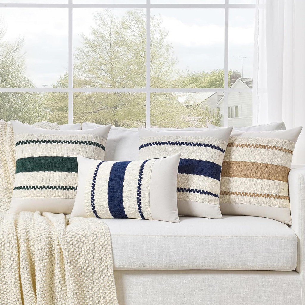 โยนหมอนครอบคลุมผ้าฝ้าย & Burlap พื้นผิวลายทอ Boho หมอน Soft Farmhouse ตกแต่งฤดูใบไม้ร่วงโซฟาหมอนกรณีเบาะสําหรับเตียงโซฟาห้องนั่งเล่นตกแต่งบ้าน