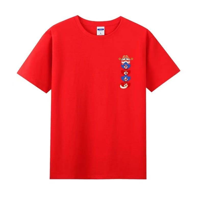 (จัดส่งตลอด 24 ชั่วโมง)Woo Right เสื้อยืดสีแดง ตรุษจีน ปีใหม่ แขนสั้นผู้หญิงผู้ชาย oversize cotton 100 2025