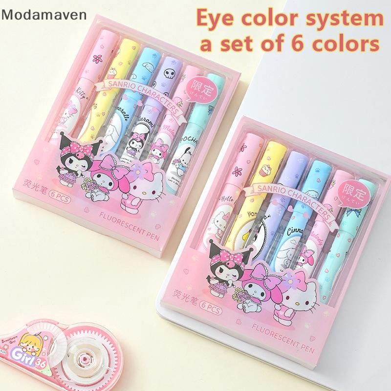 Mnd 6 ชิ้น/กล่องแฟชั่นการ์ตูนอะนิเมะปากกาสูงชุด Kawaii สี Art Fluorescent Markers ปากกาบัญชีมือปากกาโรงเรียนเครื่องเขียน BEU