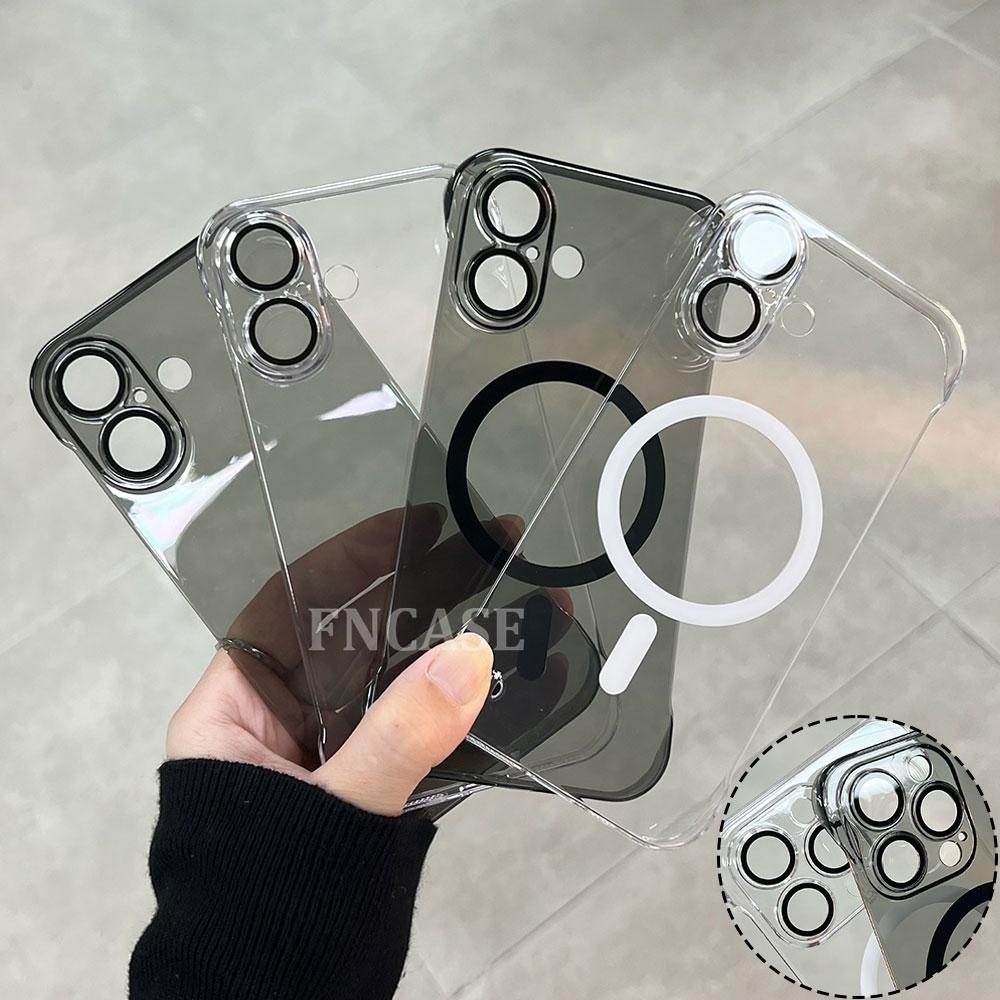ความโปร่งใสสูงแม่เหล็กบางเฉียบไร้ขอบครึ่งครอบคลุมเคสแข็งสําหรับ iPhone 11 12 13 14 15 16 PRO MAX กรณี 14/15/16 PLUS ป้องกันกล้อง PC ปกหลัง
