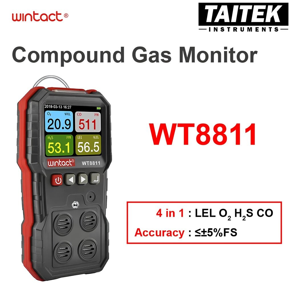 เครื่องวัดแก๊ส Compound Gas Detector Data Logger Wintact รุ่น WT8811 4 in 1 LEL O2 H2S CO
