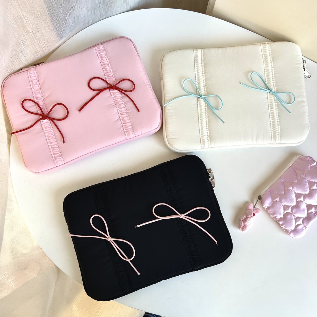 กระเป๋าแล็ปท็อป Ins Han สไตล์ Elastic Lace Bow แท็บเล็ต Liner กระเป๋าเหมาะสําหรับ 9.7 10 11 13 14 15 15.6 นิ้ว