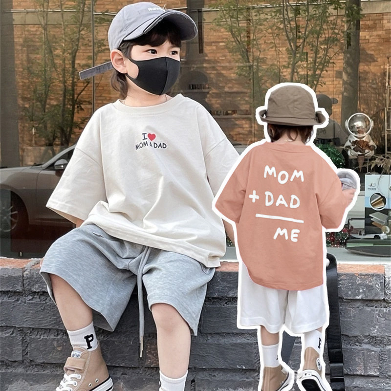 [Boy Tshirt] (15-50kg) แฟชั่น Cool Boy T เสื้อแขนสั้นผ้าฝ้ายเสื้อยืดบางหลวมสไตล์เกาหลีพิมพ์เสื้อผ้านักเรียน