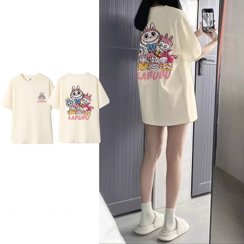 【ส่งจากไทย】เสื้อยืดแขนสั้นวินเทจพิมพ์ลายลาบูบู้สุดฮิต ทรง oversize ผ้าเย็นนิ่ม ไม่ยืดไม่ย้วยu