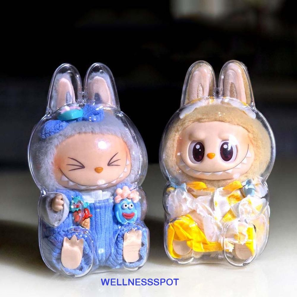 Wellnessspot Labubu เกราะป้องกัน, กันน้ํา Anti-lost Sit Down Labubu กระเป๋าเก็บ, สะสมกันฝุ่นแบบพกพา Peadant ฝาครอบกันฝุ่นโปร่งใสเด็ก