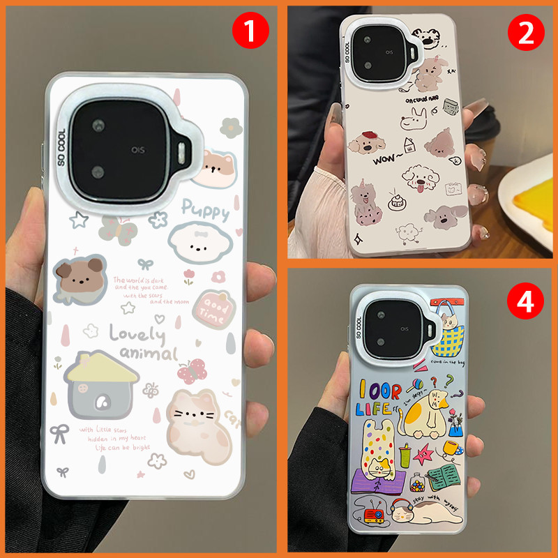เคส iQOO Z9 เคส iQOO Z9X 5G น่ารักแมวสุนัขสัตว์น่ารักกันกระแทกกรณี Ins สไตล์ด้านแข็งแผ่นรองหลังซิลิโคนนุ่มขอบจะไม่ดันฟิล์มเคสโทรศัพท์เคสโทรศัพท์เคสสาว