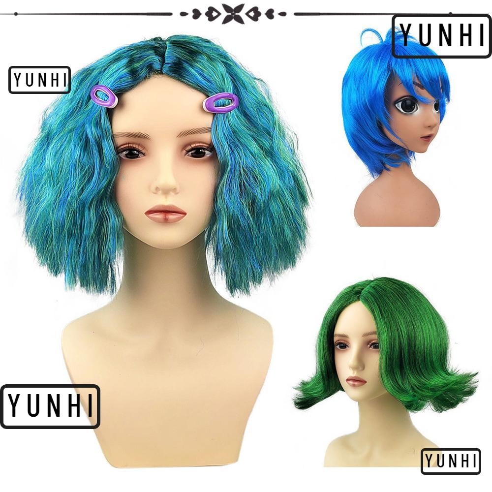 Yunhi วิกผมสั้นหยิก, Envy/Disgust/Sadness/Joy Inside Out 2 Dress Up วิกผม, นวนิยาย Masquerade คอสเพลย์พร้อม Water Drop Clip Head Cover วิกผม Hairpiece สําหรับผู้ใหญ่