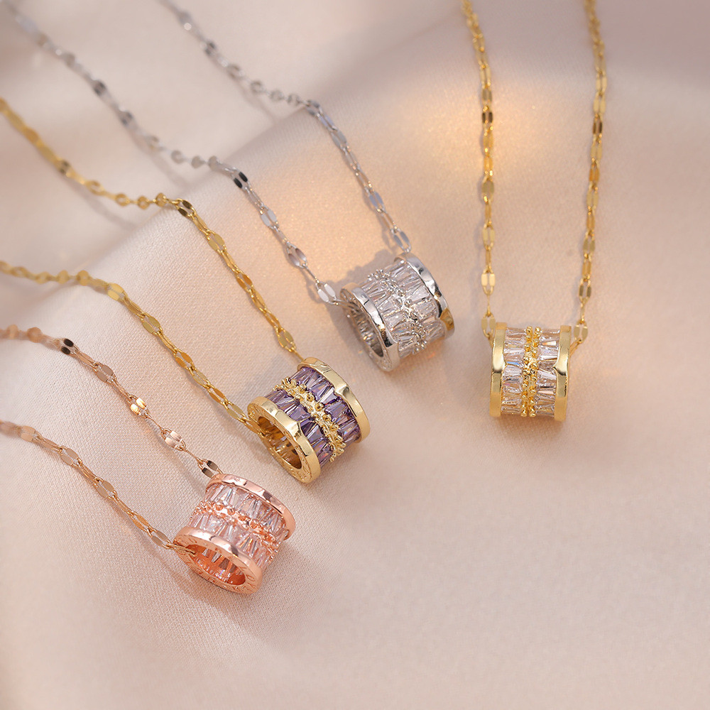 สร้อยคอ ทองแดงชุบ 18K ทองแท้ Micro-Inlaid Zircon เวอร์ชั่นเกาหลีจี้เอวใหญ่ Clavicle Chain เครื่องประดับสุภาพสตรี