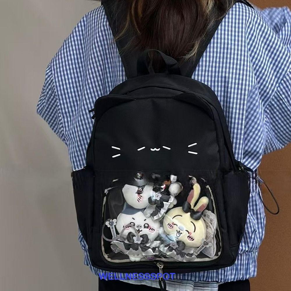 Wellnessspot น่ารักแมว Ita กระเป๋า, Y2k สีดําโปร่งใสกระเป๋า Itabag, Kawaii Harajuku Idol สินค้าเก็บตุ๊กตาป้ายแสดงนักเรียนกระเป๋าเป้สะพายหลังหญิง