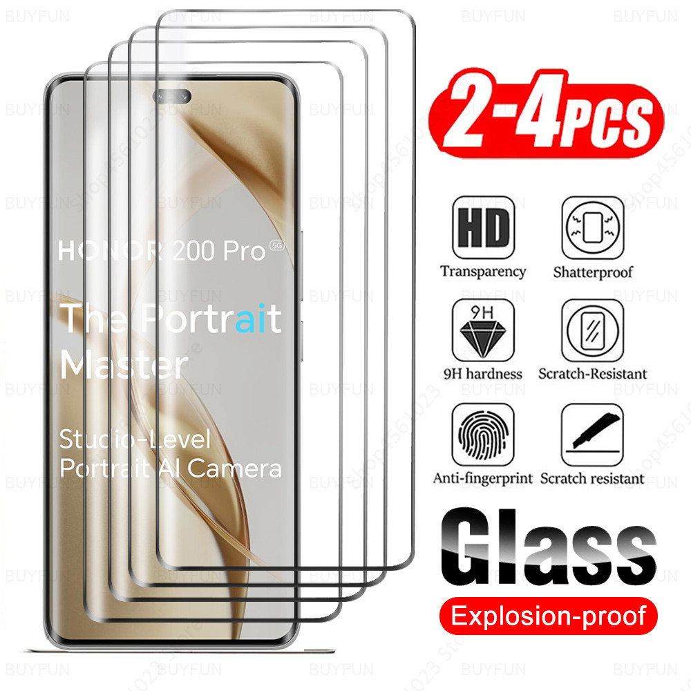 2/4 ชิ้นสําหรับ Honor 90 5G ป้องกันหน้าจอกระจกโค้งเต็มรูปแบบ Honer 200 Pro Honor200 200Pro Honor90 ก
