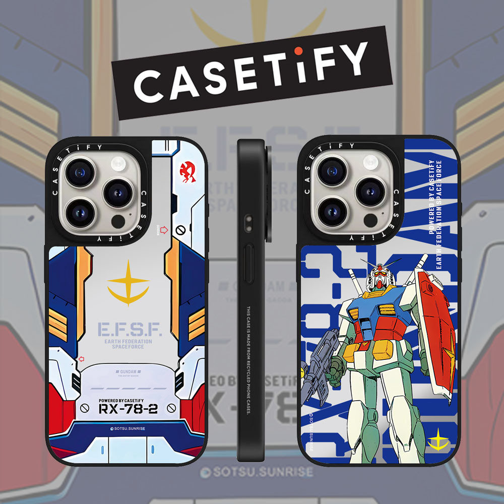 Casetify อะนิเมะเกราะนักรบกระจกใบหน้าเคสโทรศัพท์สําหรับ iPhone 16 Pro Max 15 Plus 14 ProMax 13 12Pro 11 โทรศัพท์กันกระแทกขอบนุ่มฮาร์ดป้องกันกรณี