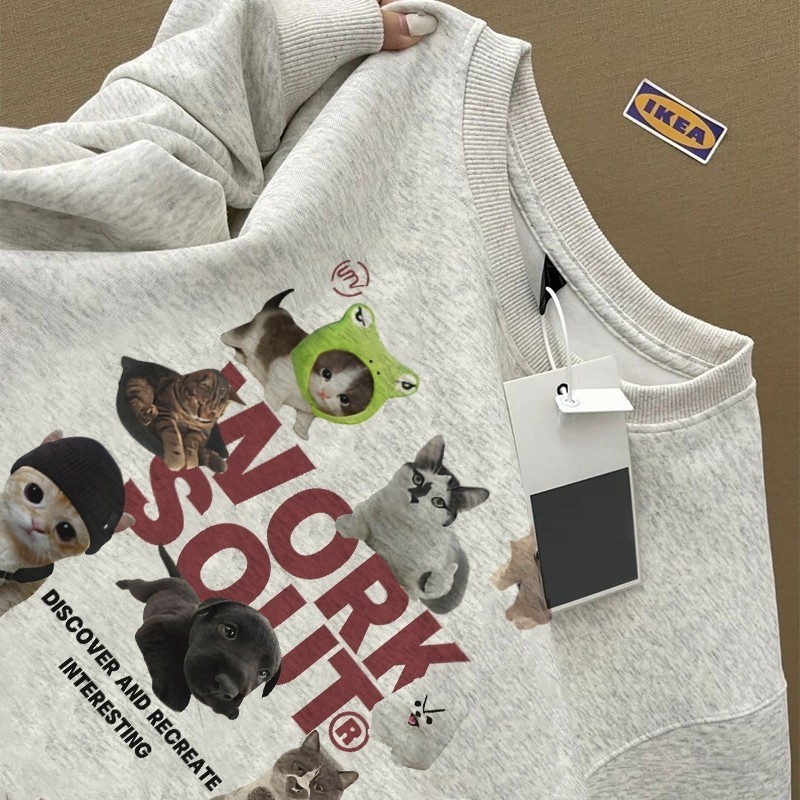 COD✅ (จัดส่งในกรุงเทพฯ) MAO Shop  ผู้หญิงแขนยาวเสื้อกันหนาว cou รอบเสื้อกันหนาวสีเทาหลวมผ้าฝ้าย