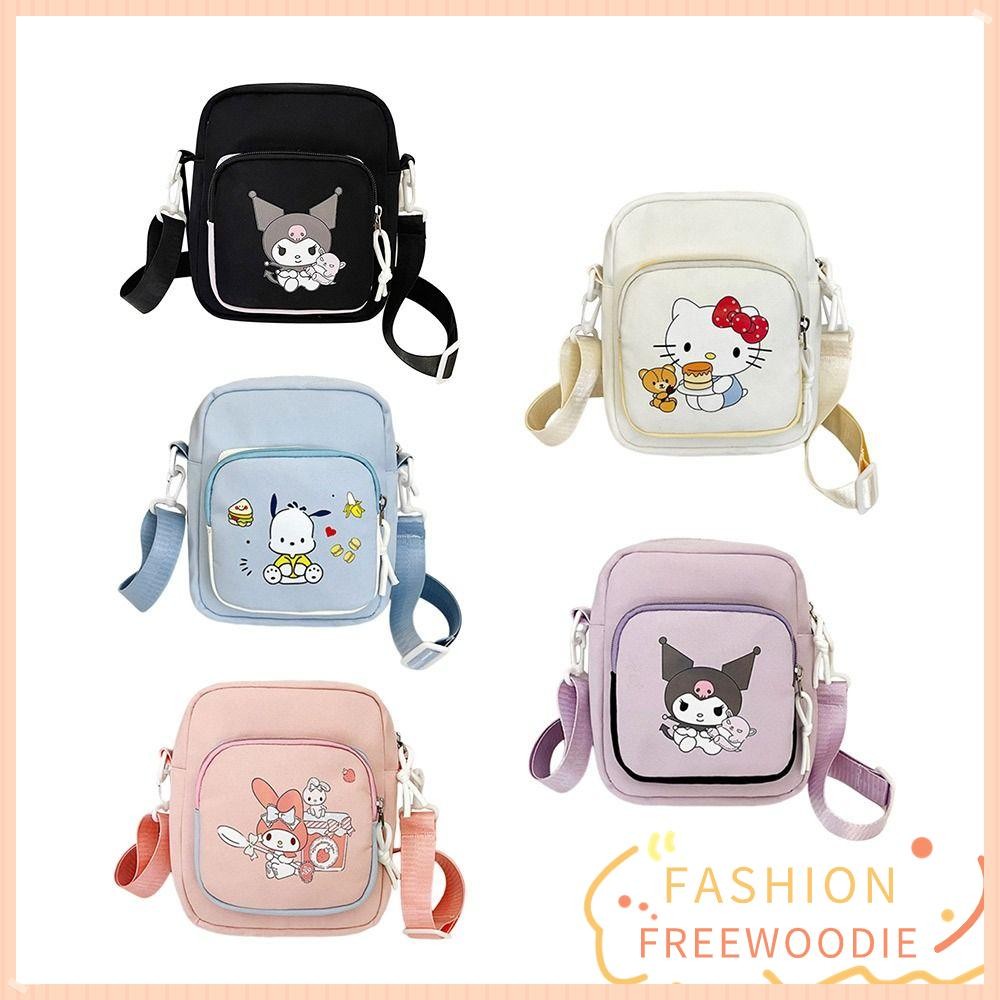 Freewoodie Sanrio Crossbody Messenger กระเป๋า, การ์ตูน Kuromi Melody Pochacco KT ความจุขนาดใหญ่กระเป๋าเป้สะพายหลังไหล่เดี่ยว, กระเป๋าเก็บมินิแฟชั่นสแควร์ Knapsack ผู้หญิงเลดี้สาว