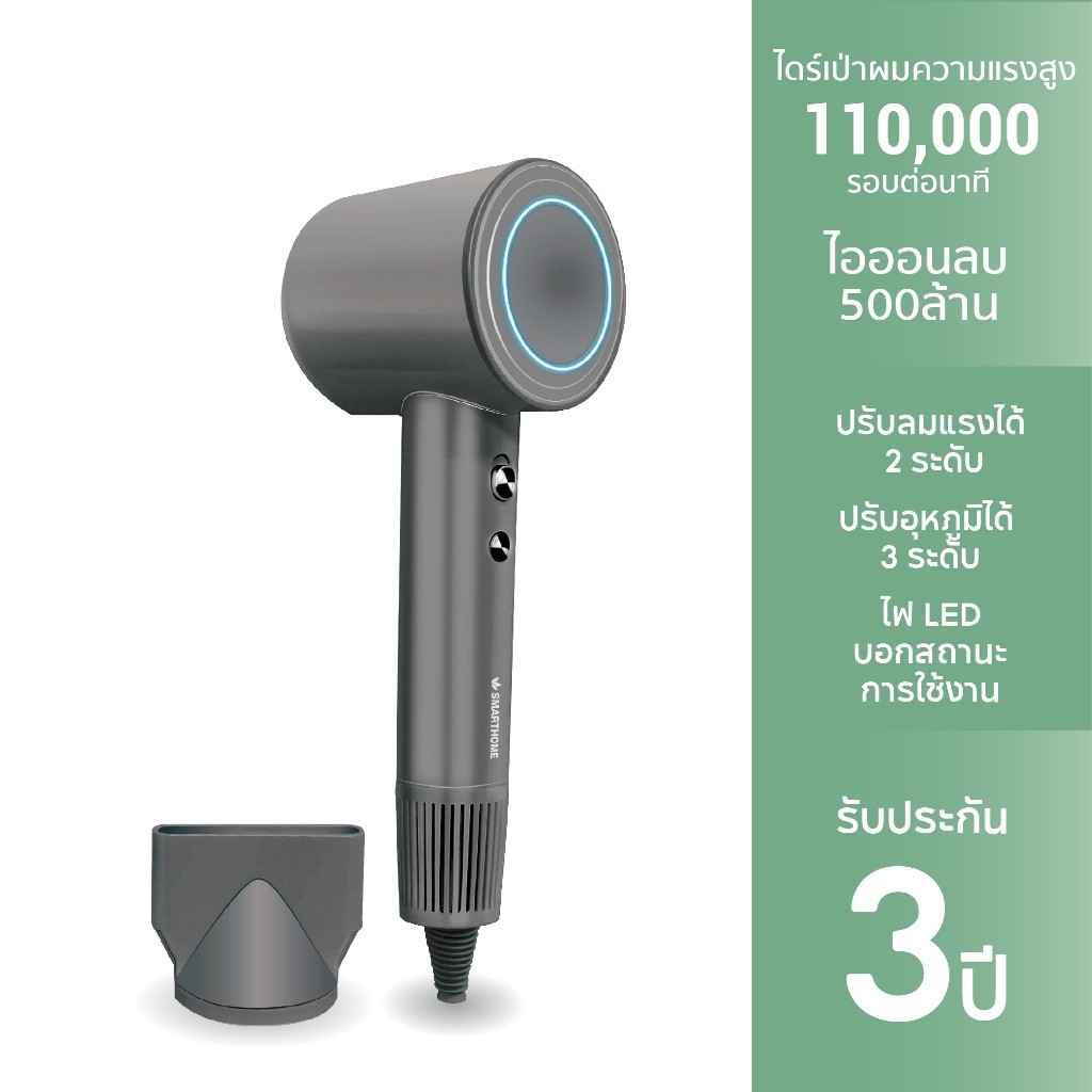 SMARTHOME Hair Dryer 1600วัตต์  ไดร์เป่าผมความแรงสูง  มีไอออนลบ ลดผมชี้ฟู  แห้งเร็ว รุ่น SHD-1601 by