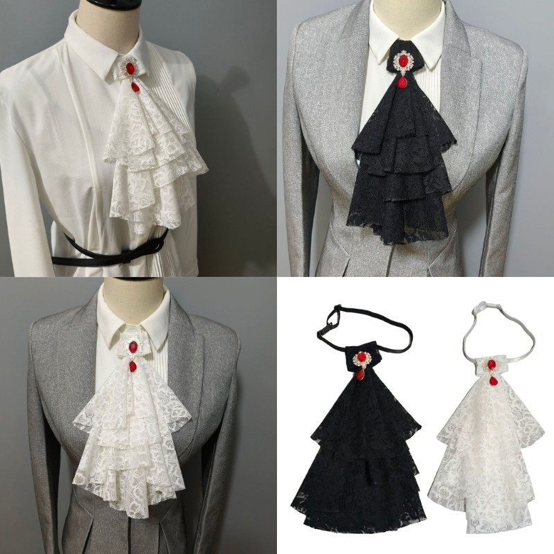 SPT* Gothic Lace Ruffle Faux Collar Jabot Victorian Steampunk คออุปกรณ์เสริม