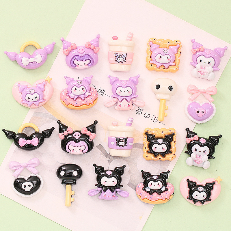 น่ารัก Kuromi Series รองเท้า Charms นมชาถ้วย Jibitz ออกแบบ Doughnut Jibbit Sanrio designks jibitz สํ