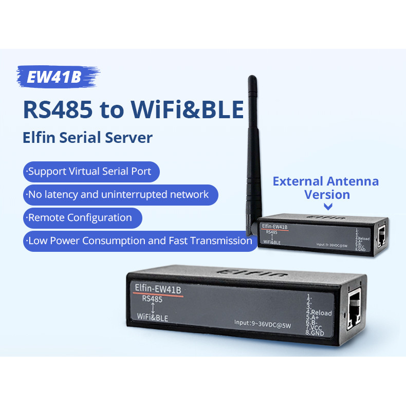 Elfin-ew4xb Serial Port RS232 / RS485 / TTL ถึง WiFi บลูทูธอุปกรณ์ที่รองรับตัวแปลงเซิร์ฟเวอร์รองรับ 