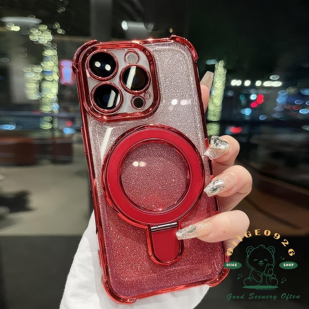 ปีใหม่สีแดงglitterวงเล็บโลหะเคสโทรศัพท์iphone16 Pro Max 15 14 13 12 11ปลอกสําหรับiPhone XS XRเคสซิลิโคนSoft shell TPUกันกระแทก