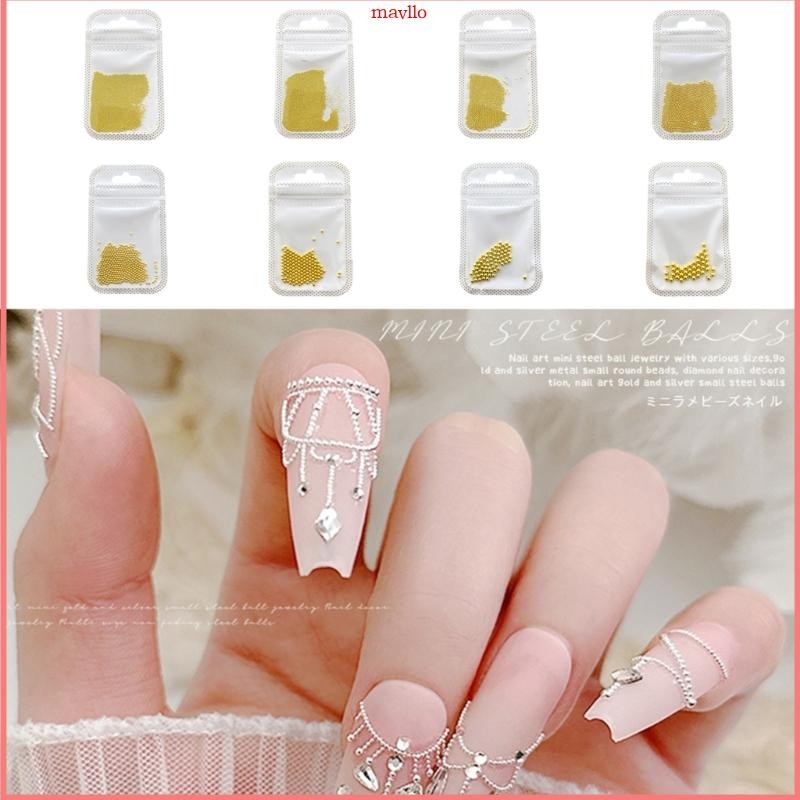 Mavlo Gold Silver Nail Caviar ลูกปัดโลหะ Mini เล็บลูกปัดเล็บเครื่องมือเล็บ Studs DIY ตกแต่งเล็บ Acce