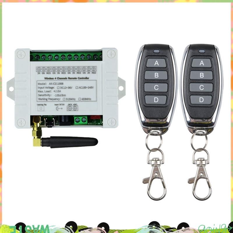 Super DC 12V 24V 36V 10A 433MHz 4 ช่องรีเลย์ไร้สาย RF รีโมทคอนโทรลสวิทช์ตัวรับสัญญาณ + 4CH เครื่องส่งสัญญาณ