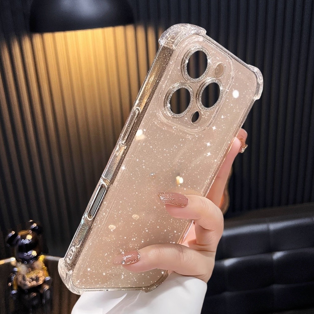 ปลอกซิลิโคนแวววาวเคสนิ่มใสพร้อมตัวป้องกันเลนส์กล้องสําหรับ iPhone 16 15 14 13 12 11 Pro Max 16e Plus กรณีหรูหรา 15plus แม่เหล็กกันกระแทกฝาหลัง