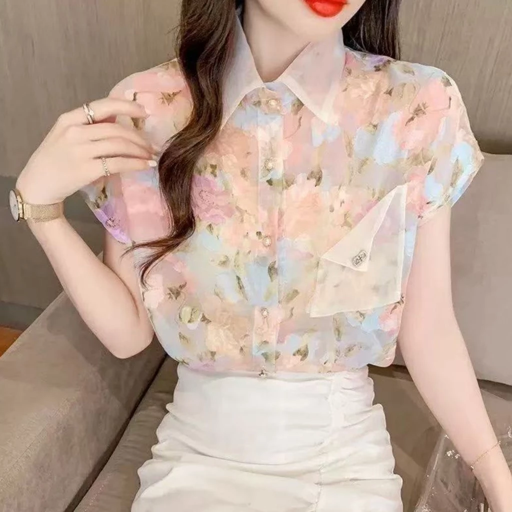 เสื้อเชิ้ตฮาวายคอบัว แขนสั้น ลายดอกไม้ ผ้าชีฟอง thumbnail 7