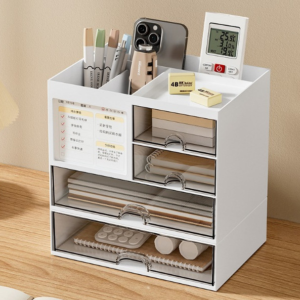 โต๊ะลิ้นชักที่เรียบง่าย ปากกาภาชนะนักเรียน เครื่องเขียนมัลติฟังก์ชั่ก ล่องเก็บของสำนักงาน