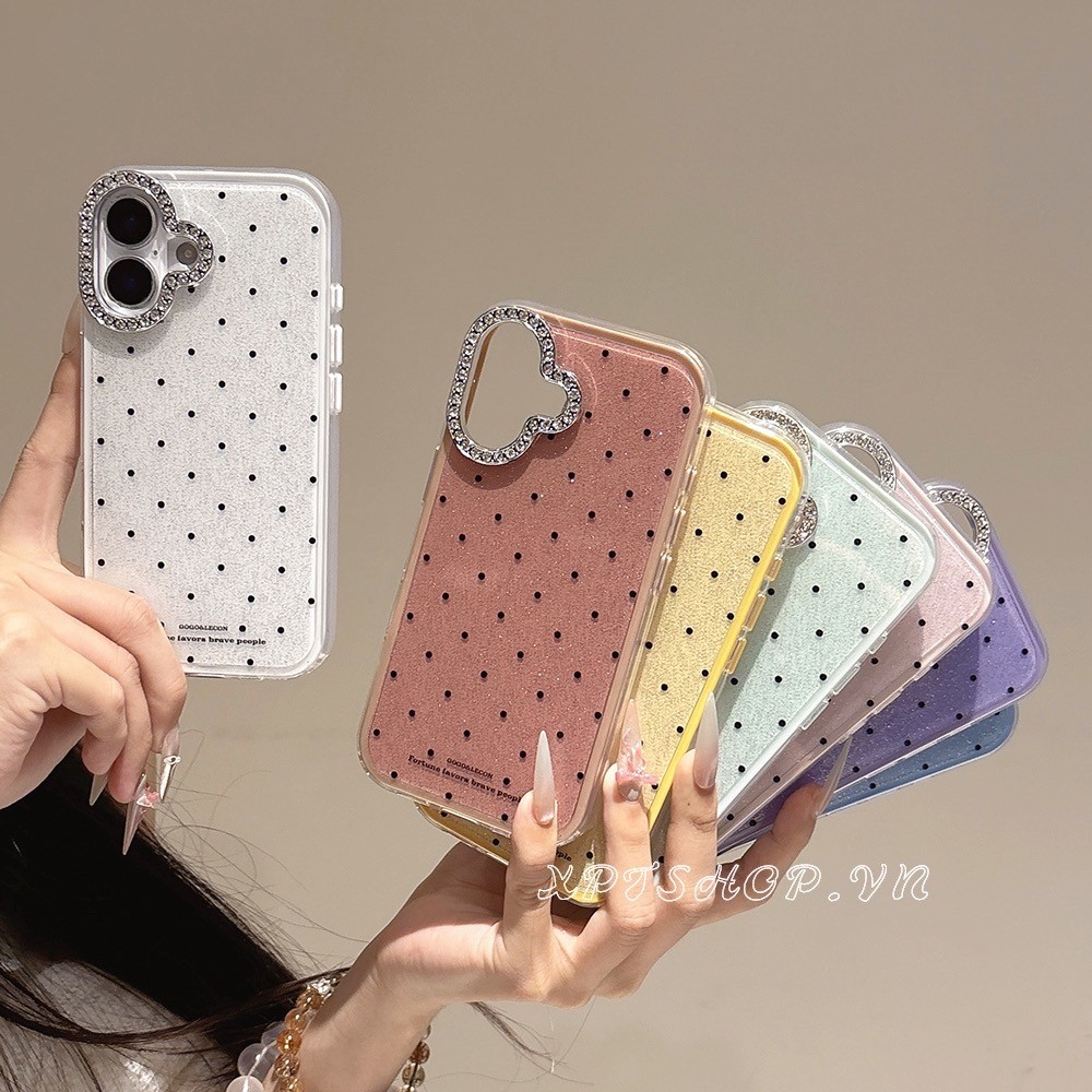 GLITTER Round Dot อะคริลิคเคสโทรศัพท์สําหรับ iPhone 17 Pro Max 17 Air 16 Plus 15 14 13 12 11 กันกระแทกป้องกันปลอก