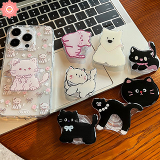 แมวน่ารักดอกไม้ลูกสุนัขที่วางโทรศัพท์สากลตลกแมวดําถุงลมนิรภั…