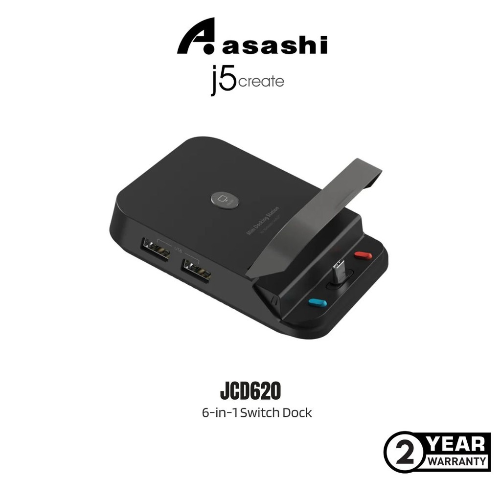 J5create JCD620 6-in-1 Switch Dock พร้อม 4K HDMI, RJ45, 2 x USB-A, ,100W PD สําหรับ Nintendo Switch/
