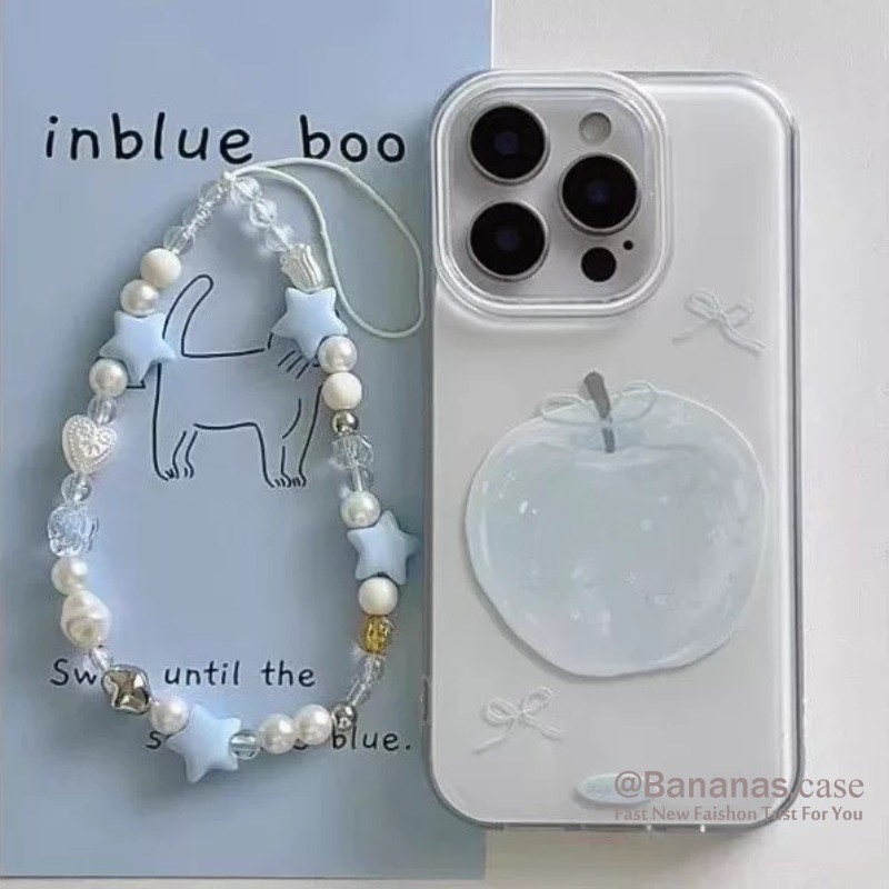 เข้ากันได้กับ iPhone 16 15 14 13 12 11 Pro Max 16E X Xr Xs Max 7 8 Plus SE2020 เคสโทรศัพท์น่ารักสีฟ้า + Lanyard Clear Soft ฝาหลัง