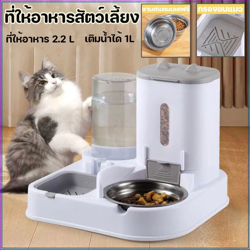 เครื่องให้อาหารแมวอัตโนมัติ ที่ให้อาหารอัตโนมัติ เครื่องให้น้ำให้อาหารสุนัขอัตโนมัติขนาดใหญ่ 3.2ลิตร