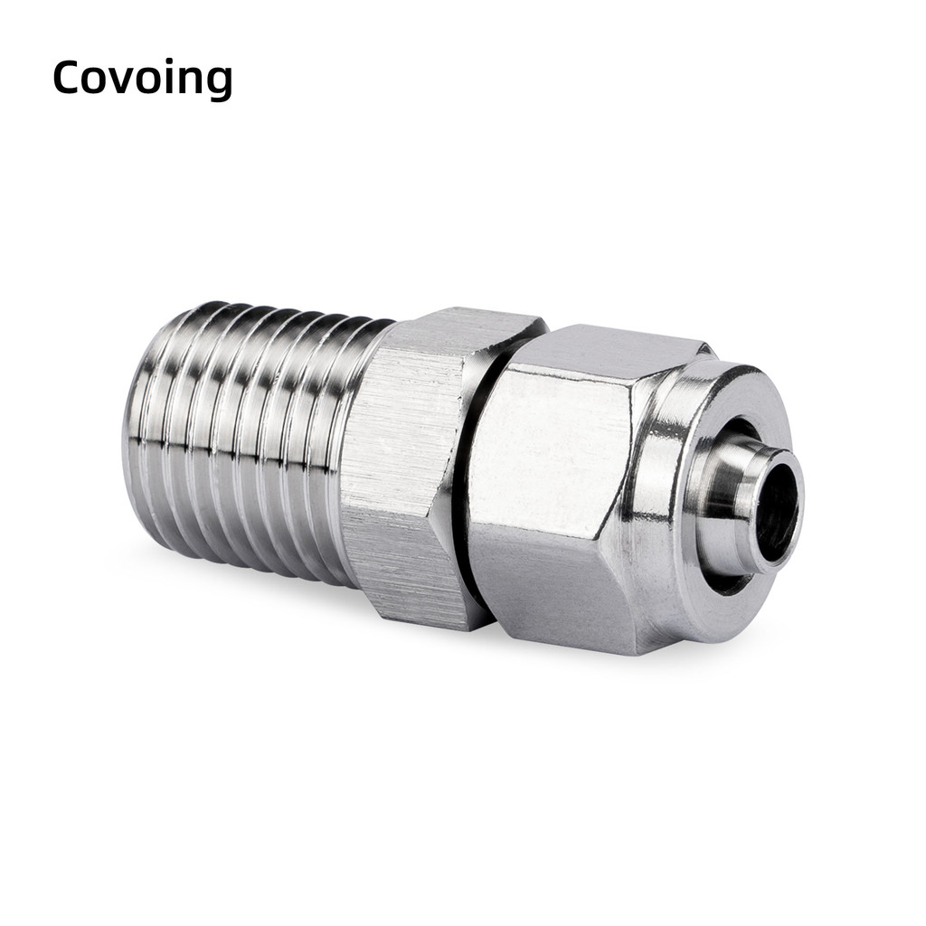 Covoing ข้อต่อสวมเร็วสแตนเลส 304 แบบตรง เกลียวนอก สำหรับต่อสายยางและท่อ PU ข้อต่อ Quick-Connect สำหรับท่อลม น้ำ แก๊ส ระบบนิวเมติก แข็งแรง ทนแรงดันสูง ทนสนิม ไม่รั่วซึม ติดตั้งง่าย เหมาะสำหรับงานอุตสาหกรรม เครื่องจักร โรงงาน และระบบท่อทั่วไป