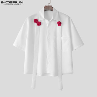 INCERUN เสื้อเชิ้ตแขนสั้นพิมพ์ลาย Rose Splice สําหรับผู้ชาย