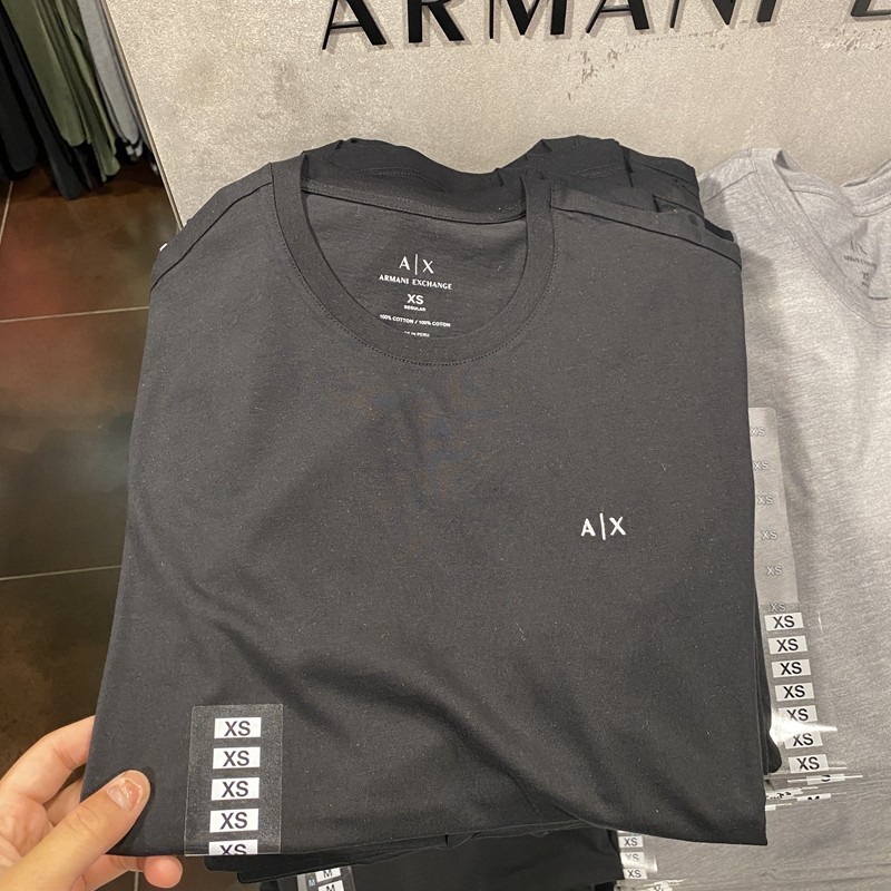 American Armani Exchange Armani AX Mens Casual Fashion Solid Color Thin Bottoming Shirt เสื้อยืดแขนสั้น