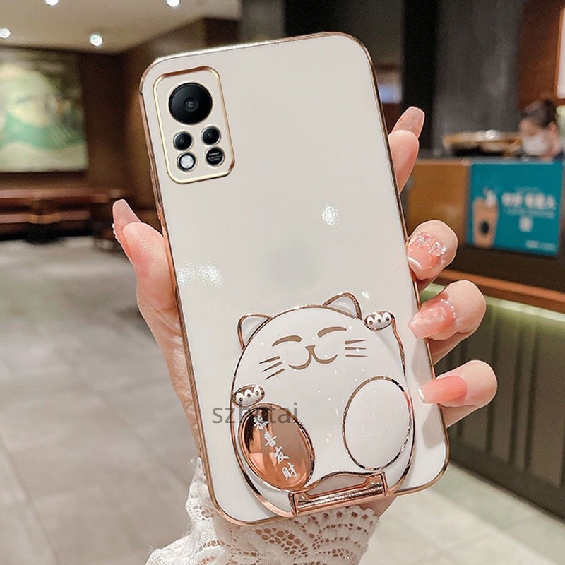 3d Lucky Cat ปลอก Infinix Hot 11S NFC X6812 X6812B เคสโทรศัพท์ซิลิโคนอ่อนนุ่มพร้อมที่วาง