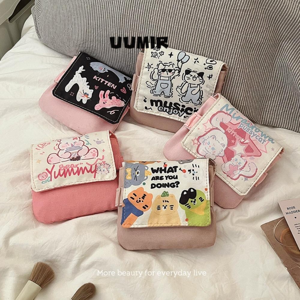 UUMIR กระเป๋าผ้าอนามัย, สายเคเบิลข้อมูลอเนกประสงค์ออแกไนเซอร์กระเป๋าเครื่องสําอาง, กระเป๋าใส่เหรียญลูกแมวการ์ตูนความจุขนาดใหญ่ – โปรปัง