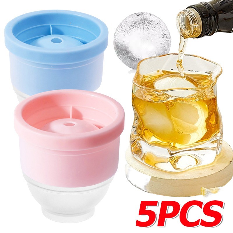 Bar Whisky Round Ice Cube Maker - ซิลิโคนก้อนน้ําแข็งลูกบอลขนาดใหญ่ Mould - อุปกรณ์ครัว, ปล่อยง่าย, 1/3/5 ชิ้น