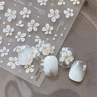 Jelly Five-Petal Flower Nails Sticker 2025 สไตล์ใหม่คริสตัลไม่สม่ําเสมอเพชรดอกไม้สีขาวกาวตกแต่งเล็บ