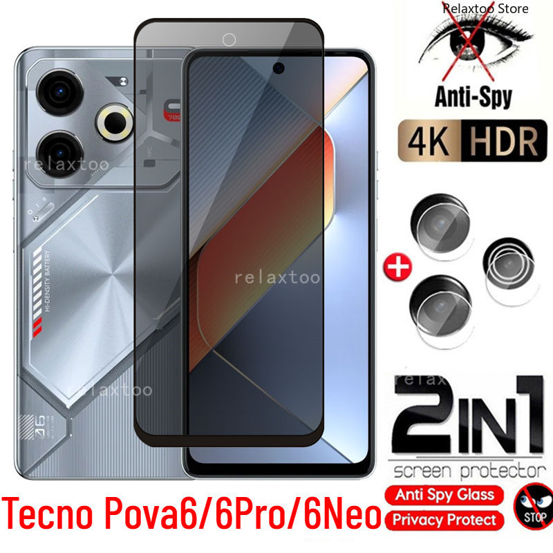 2in1 ความเป็นส่วนตัวกระจกนิรภัย Anti-Spy ฟิล์มสําหรับ Tecno Pova6 Pova 6 Pro Neo 6Pro 6Neo Pova6Pro 
