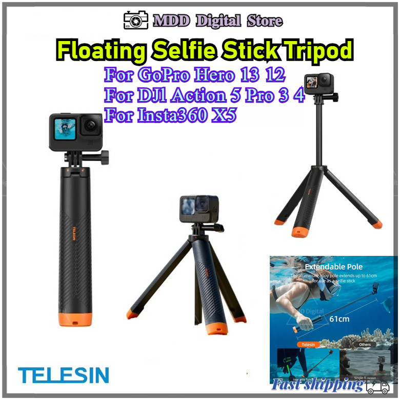 TELESIN ไม้เซลฟี่ลอยน้ําเข้ากันได้กับแท่นวางกันน้ํา Insta360 X5/GoPro/DJI