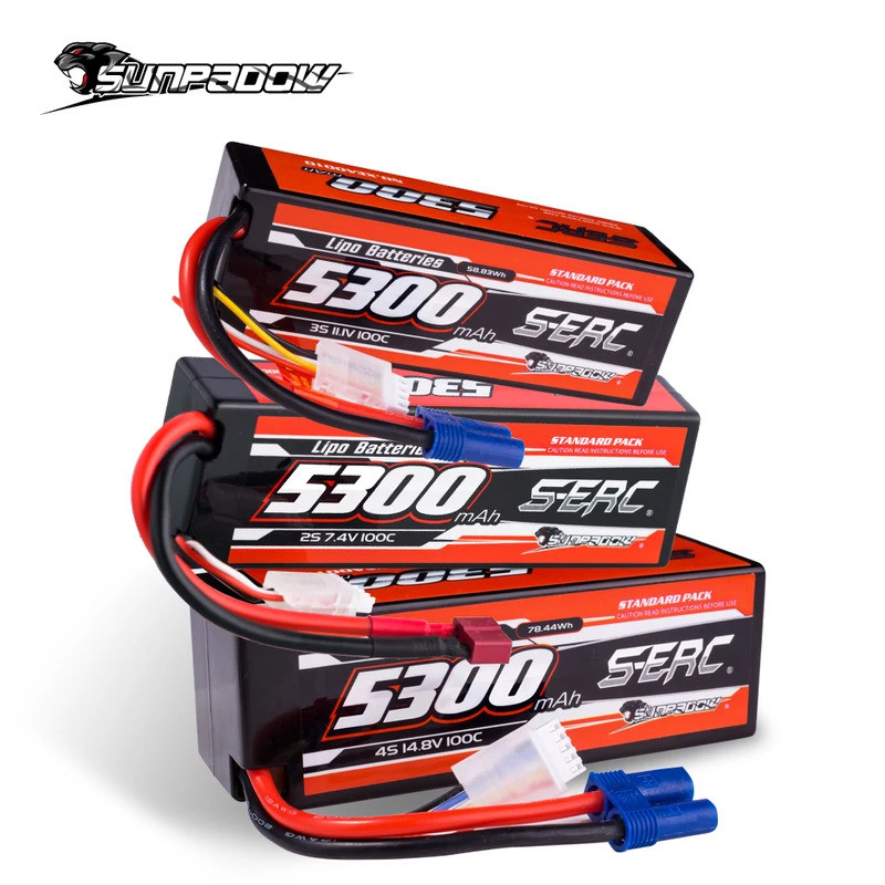 SUNPADOW Lipo Battery 5300mAh 2S 3S 4S 7.4V 11.1V 14.8V EC5 Plug 100C for RC Car Plane DJI Truck Tan