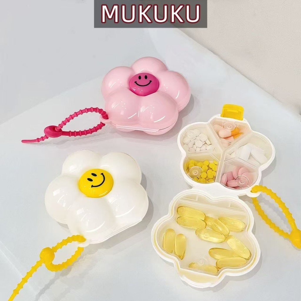 MUKUKU กล่องจัดระเบียบโดปามีนสีสัน กล่องใส่ยา กล่องยา 6 ช่องแบ่งยา+วิตามิน พกพาง่าย  ใช้ในบ้าน-กลางแจ้ง