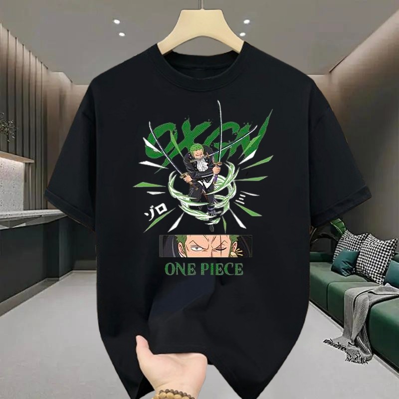 เสื้อยืดผู้ชายเท่ๆ เสื้อคอกลม-แขนสั้น สกรีนลายการ์ตูนเท่ๆ เสื้อยืดสตรีทแฟชั่นเท่ๆ โอเวอร์ไซส์ เนื้อผ้านุ่มยืดใส่สบายสีดำ