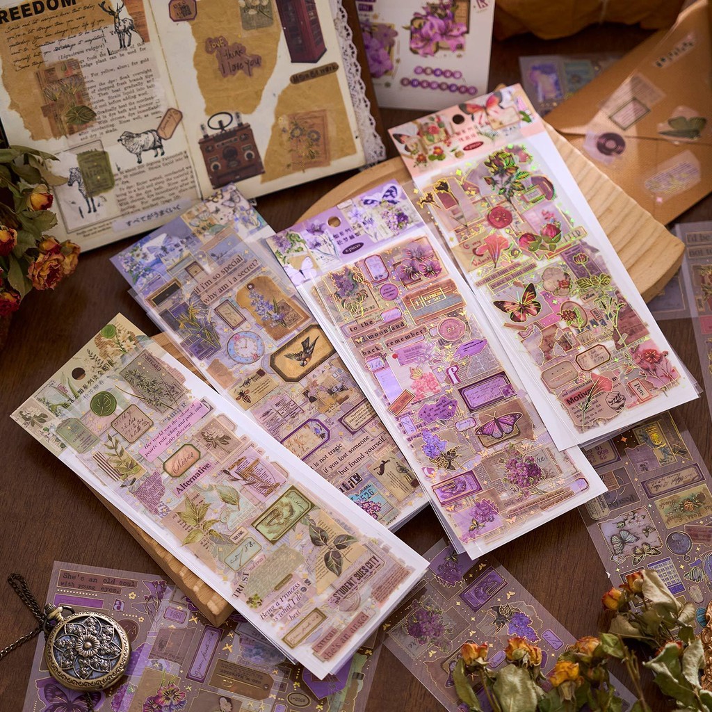 6sheepts PET Hot Stamping สติกเกอร์พืชดอกไม้ Series สติกเกอร์ตกแต่งไดอารี่ Scrapbooking วัสดุตกแต่งอัลบั้มเครื่องเขียนสติกเกอร์