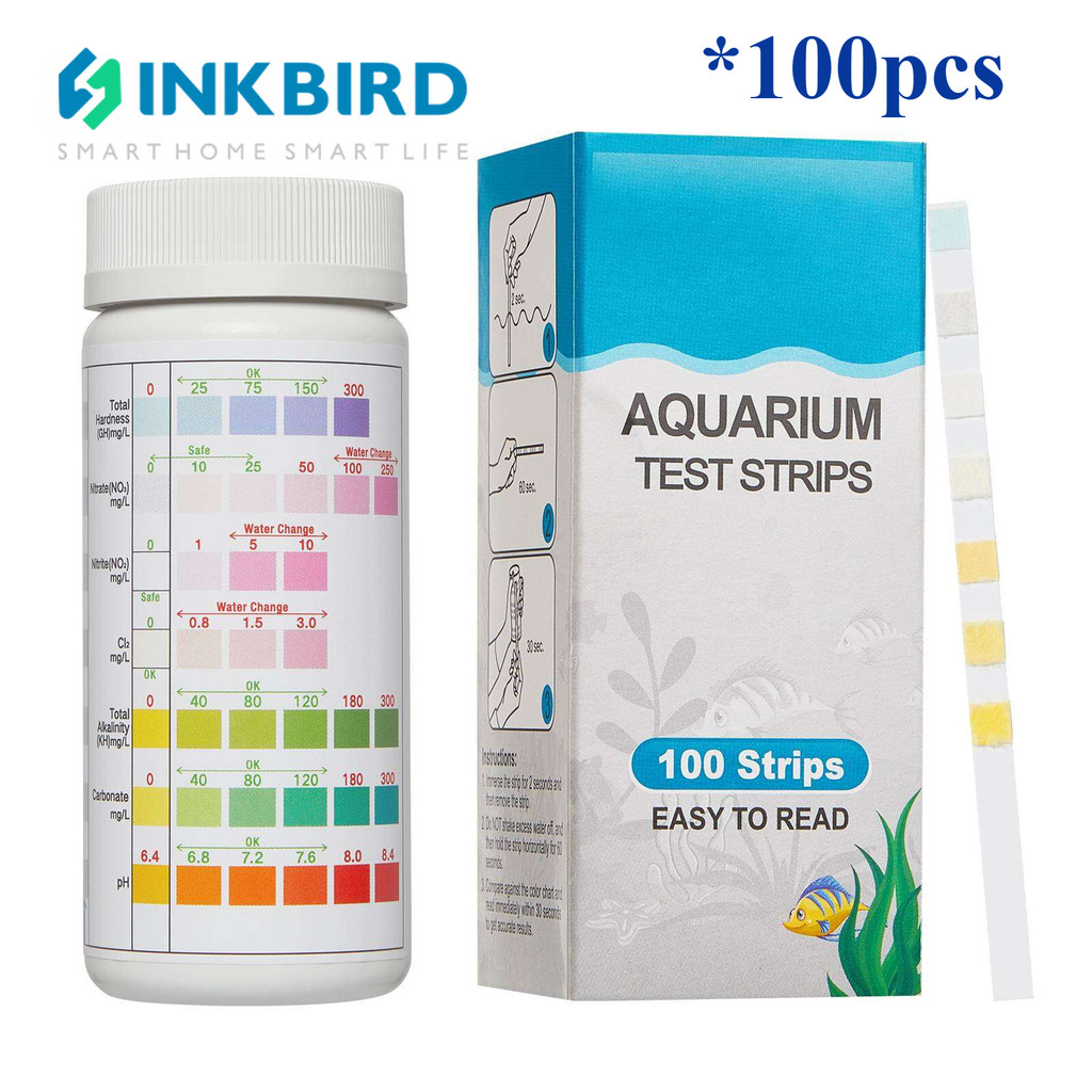 Inkbird 7 in 1 100pcs Aquarium แถบทดสอบน้ําจืดเพื่อตรวจจับ Nitrite Nitrate คลอรีนคาร์บอเนตรวมด่างความแข็งน้ํา pH